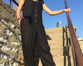 Linen Jumpsuit, Linen Overall, Women Romper, Black Jumpsuit, Plus Size Jumpsuit, Black Overall, Women Jumpsuit, Summer Jumpsuit