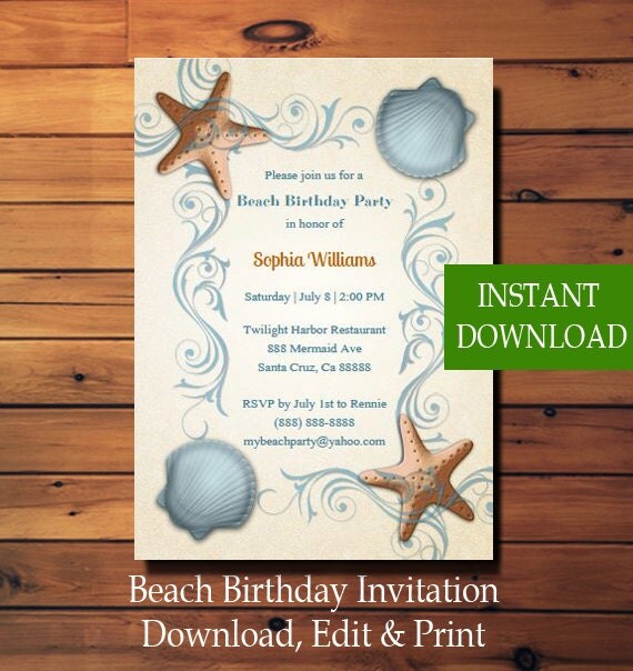 Beach Birthday Invitation Template Beach Adult Birthday