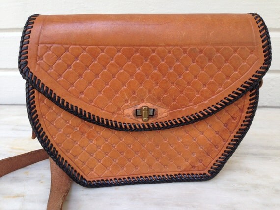 vintage hand-tooled leather purse handbag brown leather