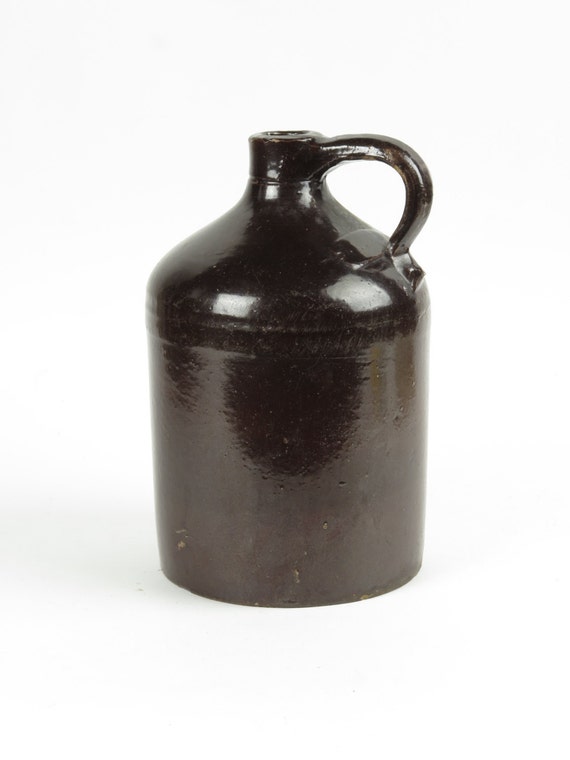 Stoneware whiskey jug plain dark brown glazed ceramic crock