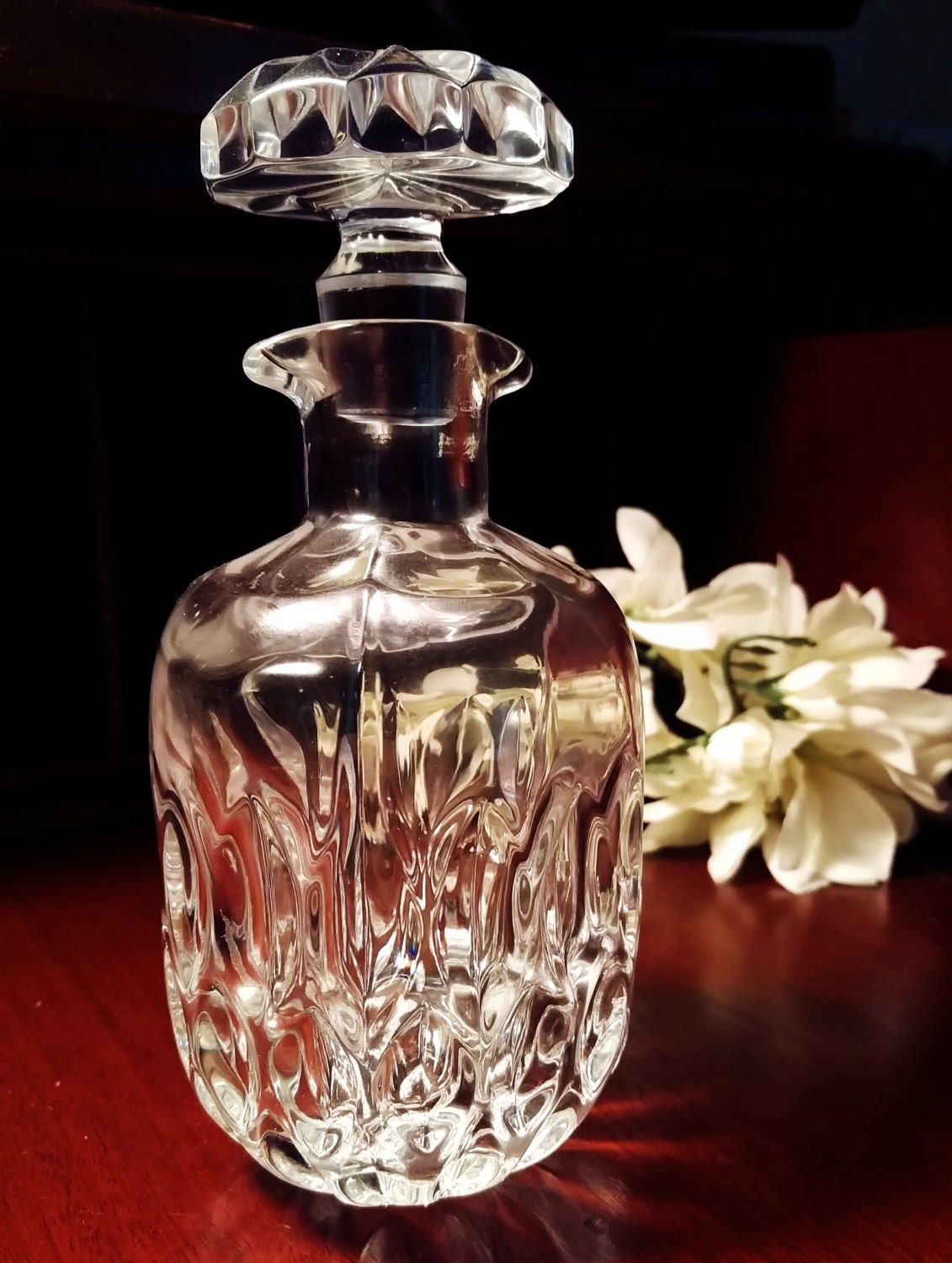 Crystal Glass Decanter Dual Spout with Stopper Cut Leaf