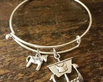 Swedish Dala Horse and Viking Ship Bangle Bracelet