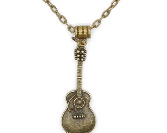 Acoustic Guitar Pendant on Bronze Chain Necklace
