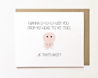 Cute Valentine's day card for him, Cute anniversary card, Funny Valentines day card, Cheeky anniversary card, Cute Card for him, Lick card