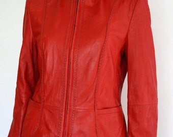 Red Leather Jacket Gerry Weber Women's leather Jacket Vintage red genuine leather Blazer Lambs Napa leather SIZE small- medium Retro Fashion