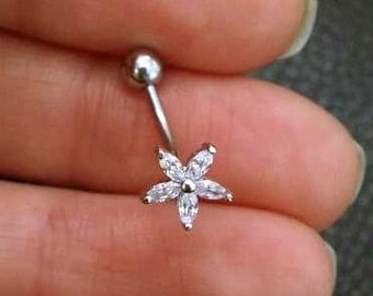 CZ Flower Belly Button Ring, rose gold flower belly ring, gold belly rings, sparkly belly rings,naval ring,belly piercing, belly jewelry