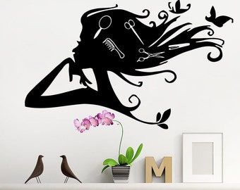 Beauty Salon Decals Scissor Combs Wall Decals Girls Hairdressing Stickers Salon Shop Window Decor T259