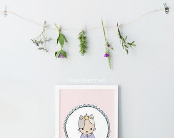 Cat print - Nursery cat print - Girls nursery decor - Animal illustration - Nursery wall prints - Printable gift - Printable nursery