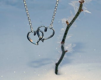 Silver heart pendant Two hearts necklace Silver plated pendant Valentines day gift for lovers under 20 Love necklace Double heart necklace