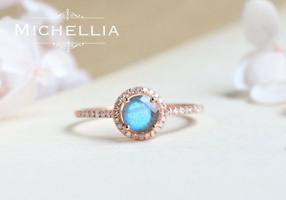 14k 18k Labradorite Engagement Ring With Halo Diamond Galaxy