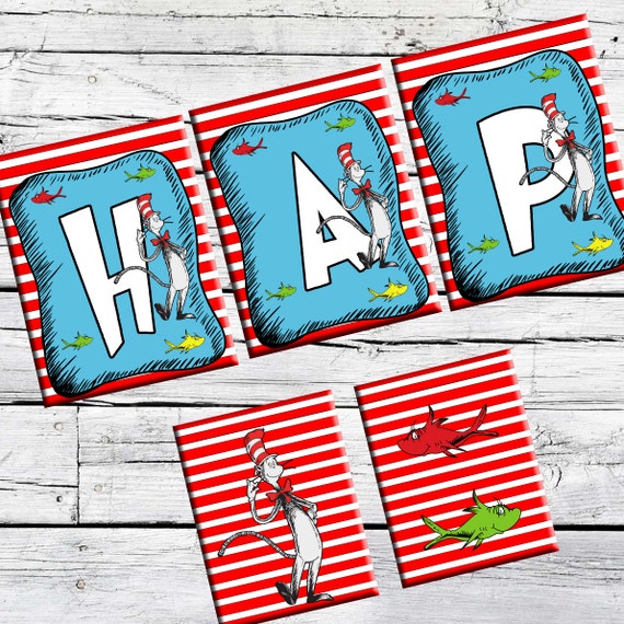 Dr.Seuss BannerCat in the hat Banner-Printable by MontageDigiArt