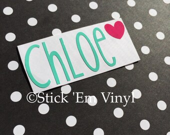 Name Decal with heart | Custom Heart Decal | Personalized Name Decal | Any Word Sticker | Custom Decal | Yeti Cup Decal | Vinyl Decal
