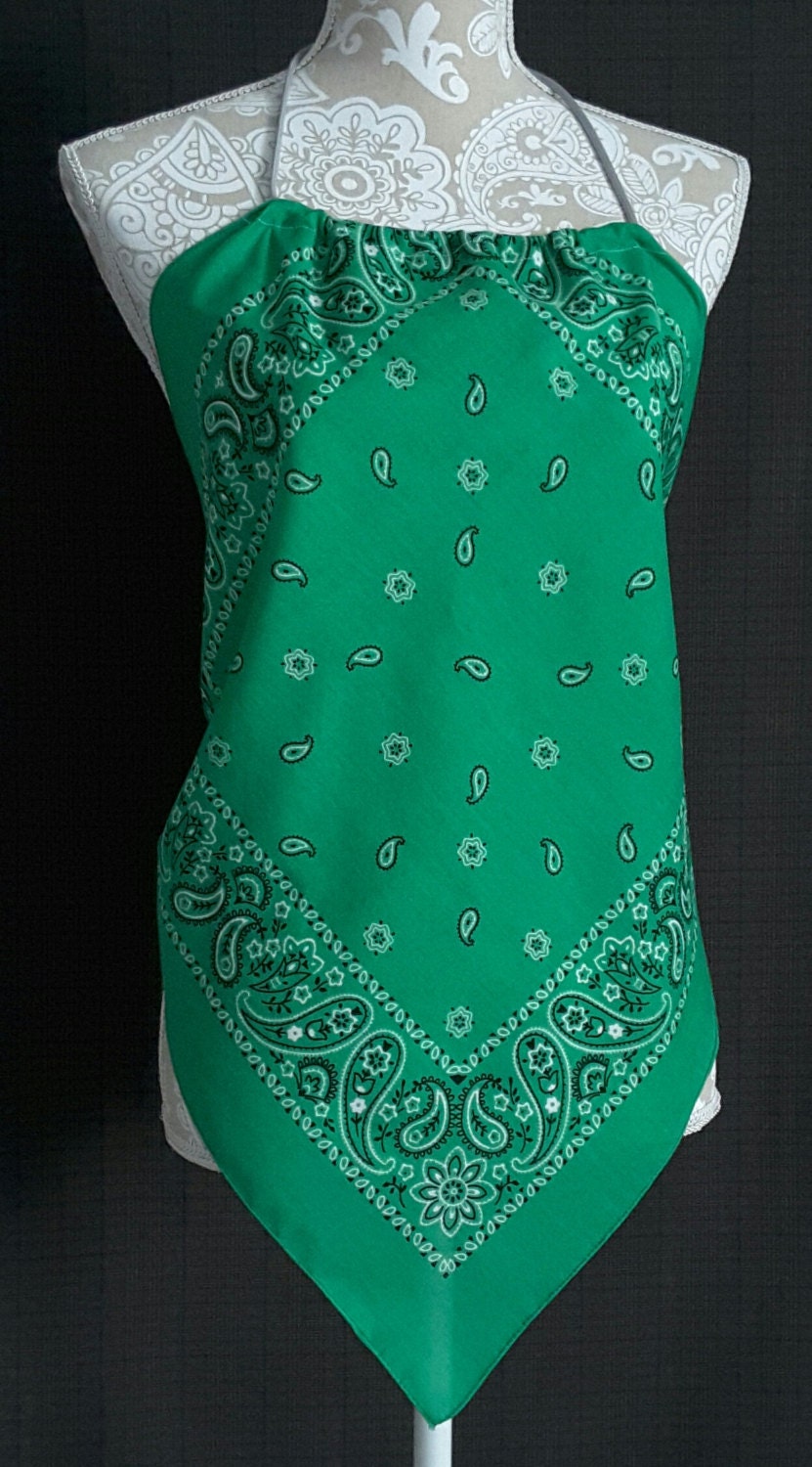 Bandana Halter Top Shirt Green with Black and White Print
