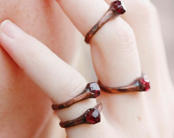 Boho Rings: tiny rings, garnet ring, raw stone ring, promise ring for her, stone promise ring trending rings, solitaire gemstone rings rough