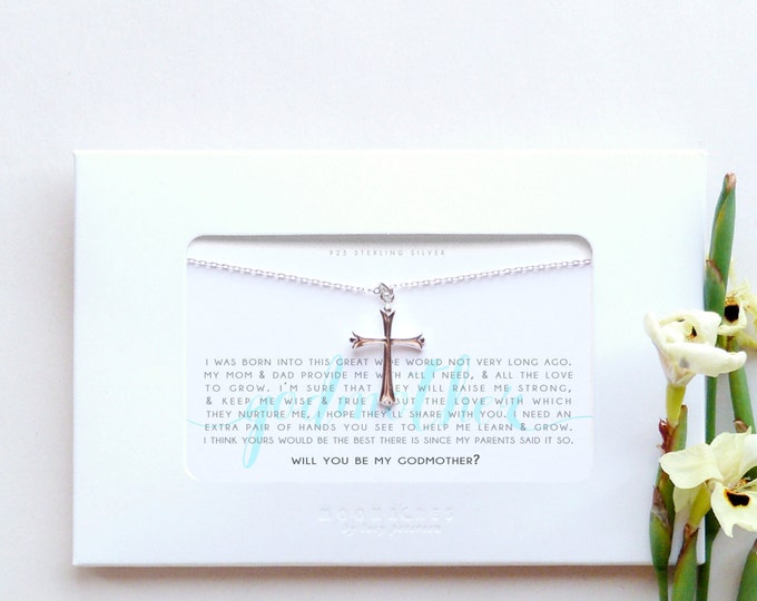 Godmother | Will You Be My God Mother ? | Confirmation Baptism Religious Catholic Gift | Sterling Silver Cross Necklace Message Card Jewelry