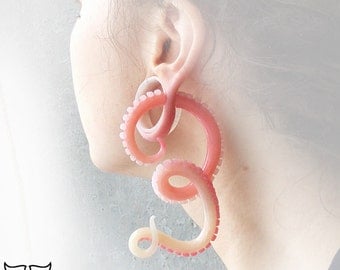 Glossy tentacle earrings - octopus fake gauges, fake piercing, fake plugs, fake tapers, octopus earrings, octopus tentacle gauge
