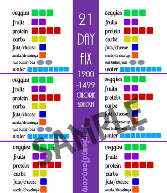 21 Day Fix Printables: 1200-1499 Calorie by 21DayFixWorksheets
