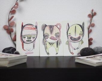 RANDOM original handdrawn Monster Postcard