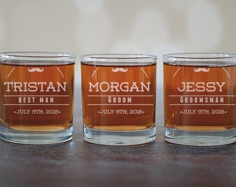 Groomsman Mustache Scotch Glass, Whiskey Glass, Groomsmen Gift, Groomsman Rocks Glass,Wedding Party Favors, I Mustache You, Wedding Liqour