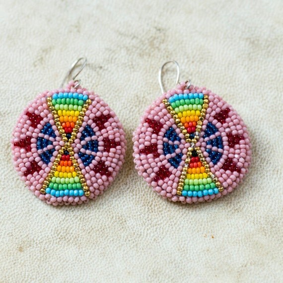 Cheyenne Pink Beaded Earrings by rainecloud9 on Etsy