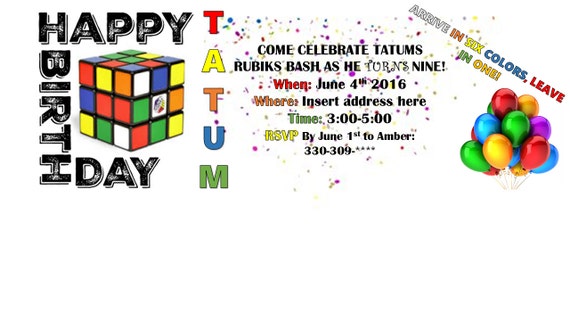 Rubik's Cube Party Invitations 8