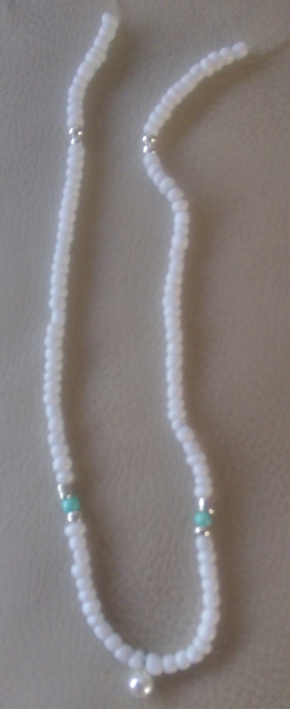 White Seed Bead Necklace With Pearl By Beadmeupco On Etsy