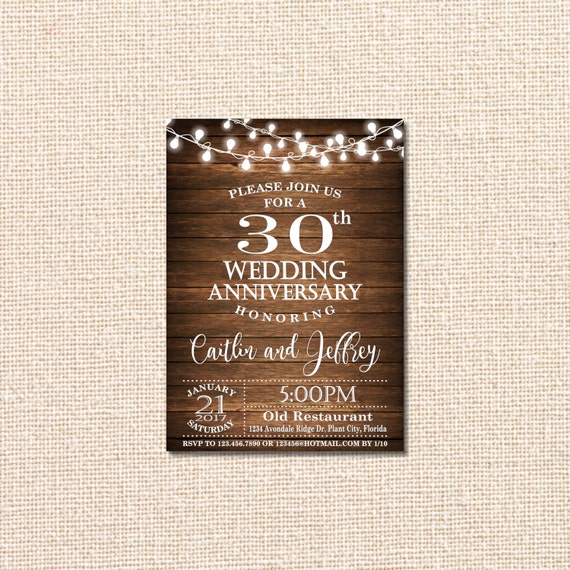 Wedding Anniversary Invitation 30th Anniversary Invitation