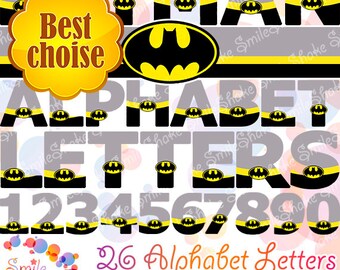 36 PNG Letters & Numbers Batman Printable Alphabet Graphics Letter Superhero Decorations Kids Birthday Party Batman Digital Clipart