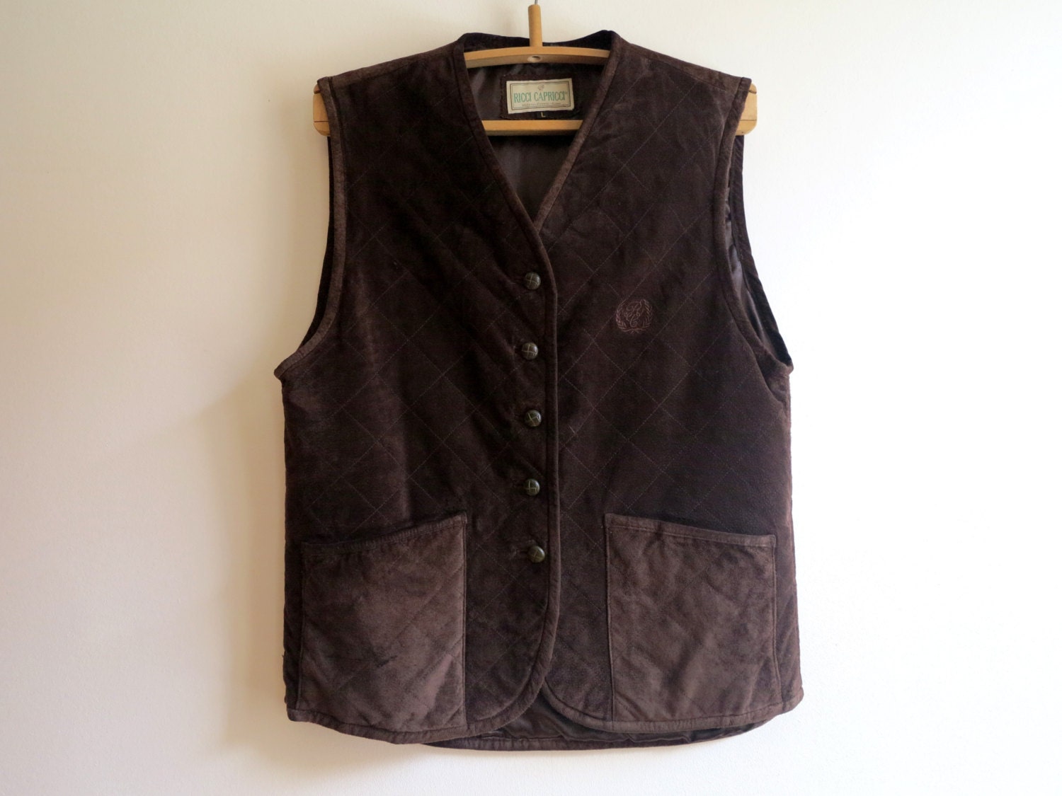 Vintage Chocolate Brown Womens Vest Suede Leather Real Leather