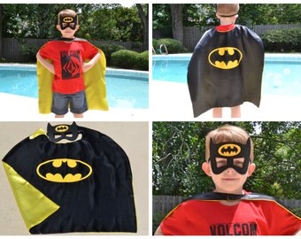 Batman Cape and Mask - Kids And Adult Superhero Costume. Great for Child Toddler Birthday Party Outfit. Personalized Name available.