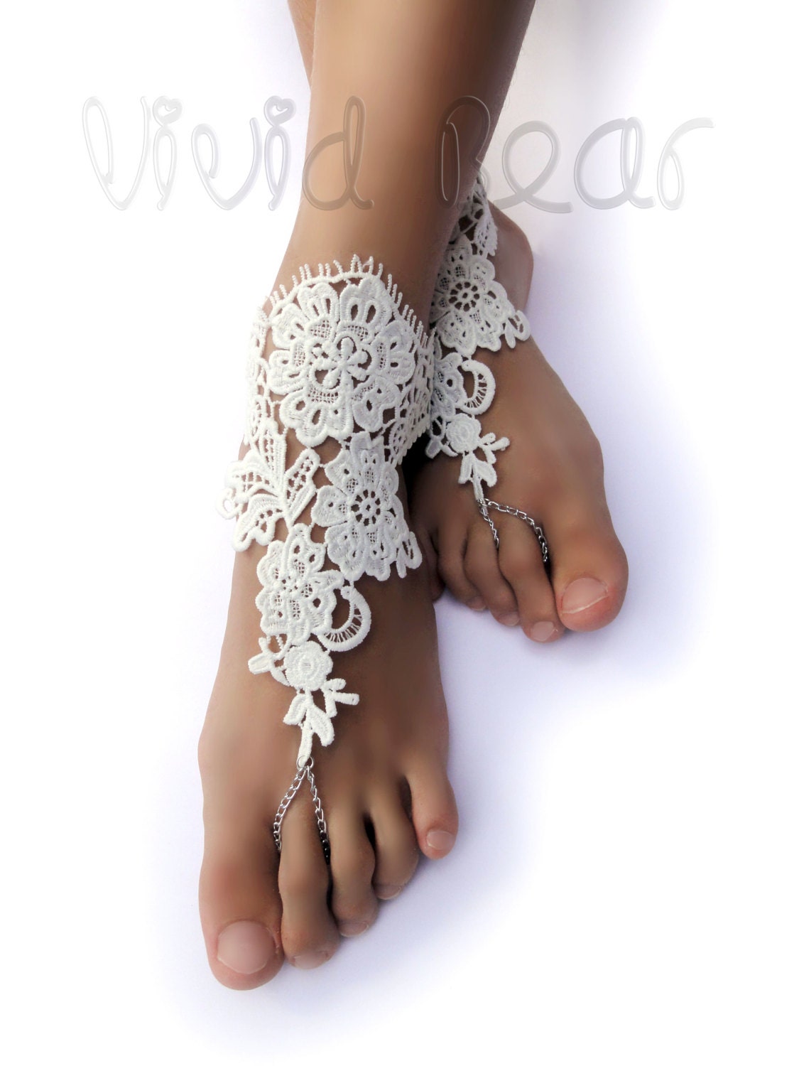 Lace Barefoot Sandals. Foot Jewelry. Ivory Off White