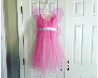 Child Pink Tulle Dress with Wings- Fairy Costume - Fairy Wings