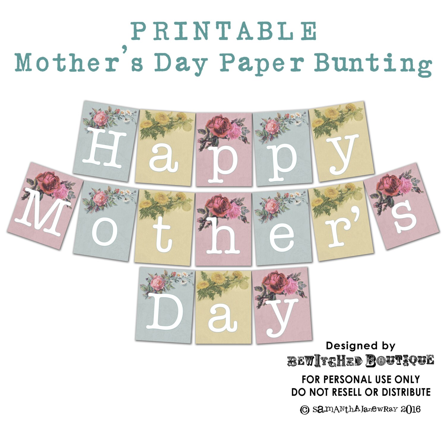 Printable Vintage Mother s Day Bunting Garland Flags