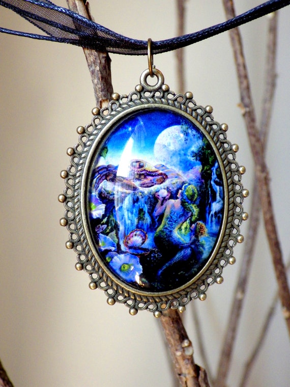 Cancer Zodiac Goddess Glass Cameo Necklace Cabochon