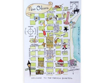 Set of New Orleans Watercolor Map Postcards
