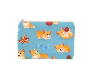 CHOOSE SIZE Corgi Zipper Pouch / Corgi Camera Bag / Pembroke Welsh Corgis on Light Blue