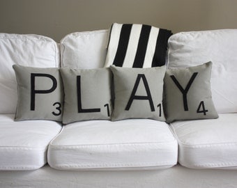 PLAY Scrabble Pillows - CASES ONLY // Scrabble Tile Pillows // Letter Pillow Covers // Cushion Covers // Playroom // Farmhouse Style