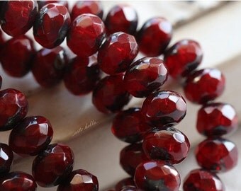 RED HOT POPS .. 10 Premium Picasso Czech Rondelle Glass Beads 5x7mm (4760-10)