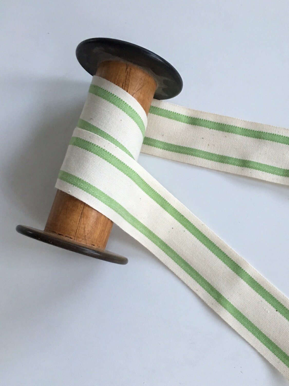 Cotton Twill Tape 1.5 wide in natural with Celery