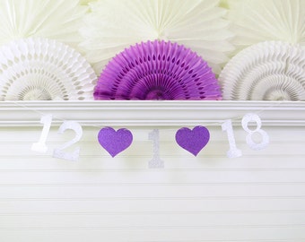 Glitter Save the Date Banner - 5 Inch Numbers with Hearts - Bridal Shower Decoration Wedding Date Photo Prop Banner Wedding Date Garland