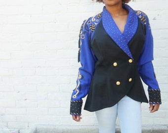 Blazer 1980s Vintage Purple Gold Glam Jacket