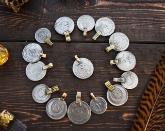 Vintage Kuchi Coins, Mixed Size Coin Charms, 10 Coins / Jewelry Making, Belly Dancing, Tribal Pendants, Nomadic, Gypsy, Boho Decor