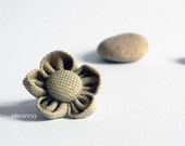 Lapel pin, flower. Mens boutonniere. Men accessories. Ivory and beige. Linen and wool.