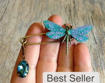 dragonfly brooch, best selling dragonfly shawl pin brooch, patina dragonfly kilt pin brooch