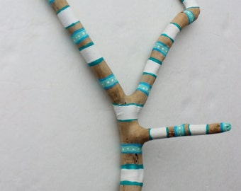 Painted Driftwood Branch Wall Hanging , One of a Kind Boho Beach Artwork
