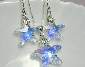 Swarovski Starfish Jewelry Set, Starfish Necklace and Earring Set, Starfish Jewelry, Beach Wedding Jewelry Set, Bridesmaid Gift