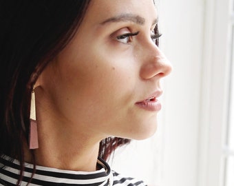 Leather Earrings - Brass Earrings - Minimalist Earrings - Dangle Earrings - Nickel Free Earrings - Boho Chic Earrings - Post Earrings