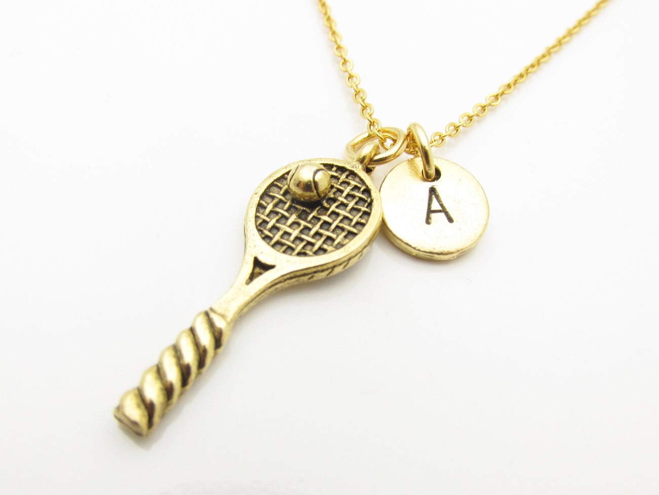 Tennis Racket Necklace Tennis Racquet and Ball Charm Initial