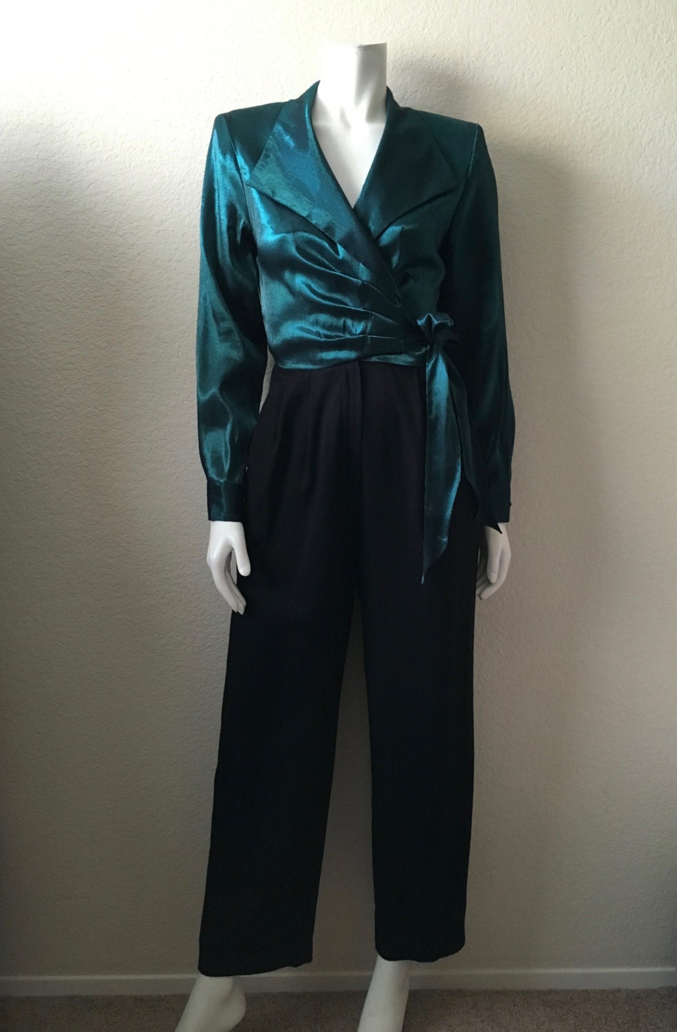 Vintage Women's 80's Jumpsuit Black Teal Long