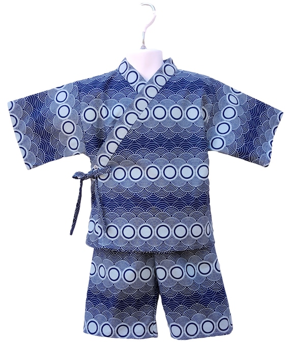 Kids Kimono Jinbei WAVE CLOUD Japanese pajamas by koolmono